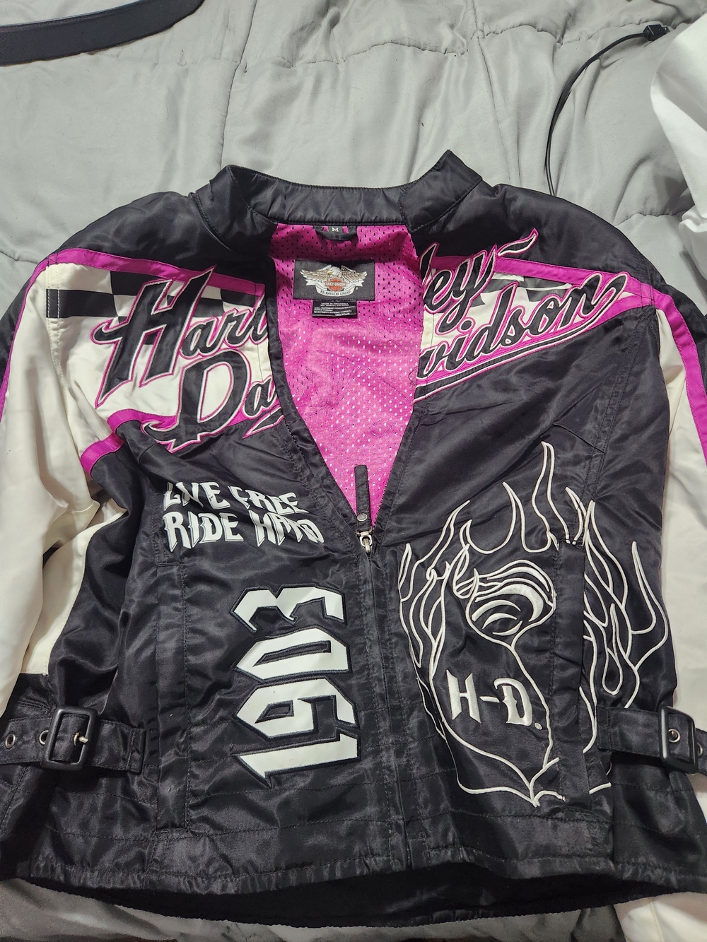 Harley-Davidson Black Jacket with Pink & Cream Accents